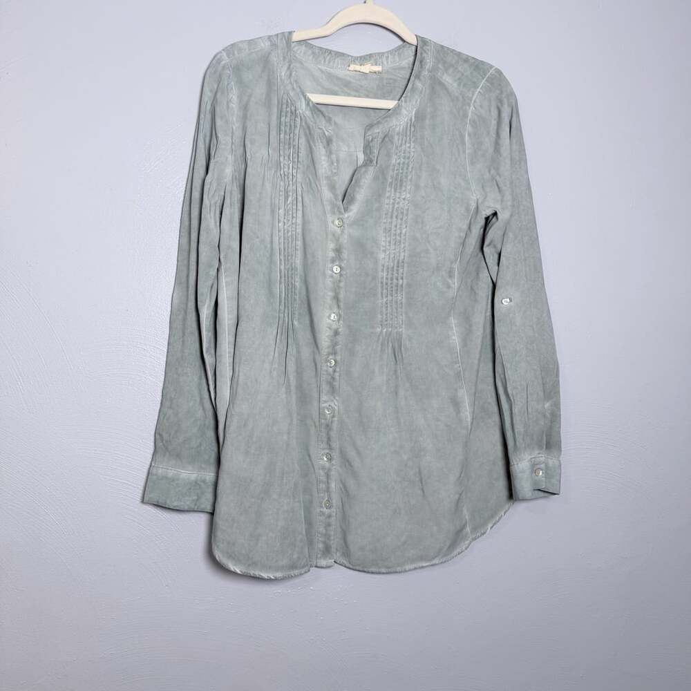 Lane and Delancey Blouse Size M Green Rayon Button-Down boho